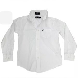 Nautica White Long Sleeve Button Down Dress Shirt; Boys or Unisex, Size 8 Kids